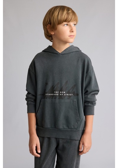 Defacto Oversıze Kapüşonlu Kanguru Cepli Gri Sweatshirt Erkek Çocuk I0679a826augr265 Gri-gr265