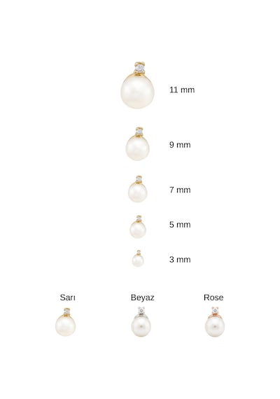 Dört Tırnaklı Pırlantalı 0,057 Karat İnci Küpe 5 Mm Rose