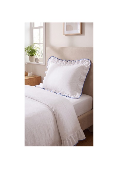 %100 Pamuk Overloklu Fırfırlı Tek Kişilik Nevresim Takımı Lastikli Çarşaflı 160x200 Cm Mavi - 904799828 Mavi