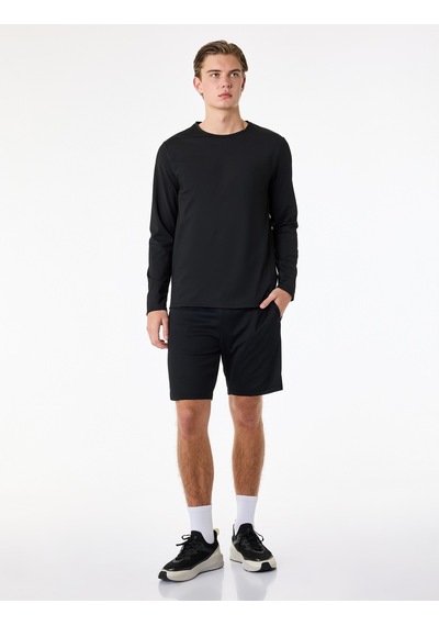 Koton Regular Fit Bisiklet Yaka Uzun Kollu Basic Spor Tişört Siyah 6sam10119nk