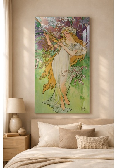 İlkbahar Temalı Art Nouveau Kadın Figürlü Dekoratif Tablo