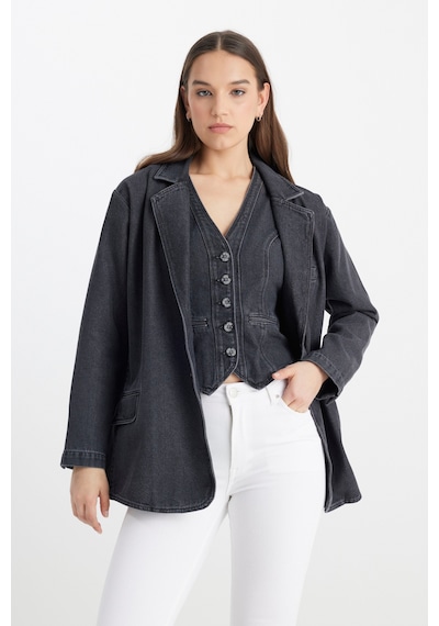 Oversize Bol Kesim Pamuk Antrasit Jean Kot Ceket L241652003 Antrasit