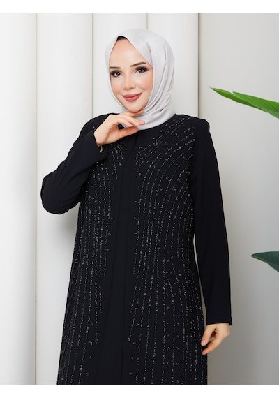 Eslemnur Elbise Yağmur Taşlı Anne Elbisesi Siyah
