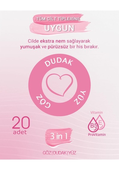 Lexroo 3 Ü 1 Arada Makyaj Temizleme Mendili Yüz, Göz & Dudak İçin, 240 Yaprak 12 Paket X 20 Li