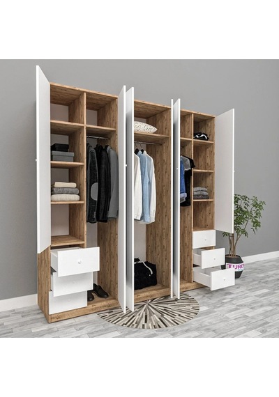 6 Kapılı 6 Çekmeceli Gardırop Mdf Antrasit