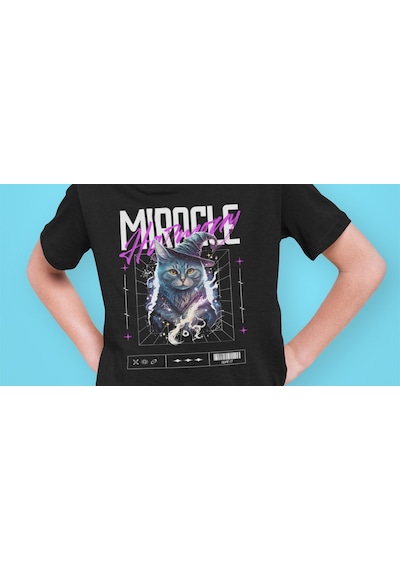 Bumeta Mucize Büyücü Kedi Cat Çocuk Tişört T-shirt Siyah