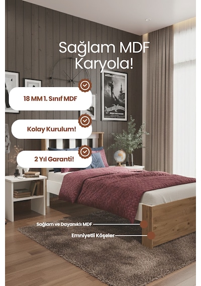 Stark Tek Kişilik Mdf Karyola