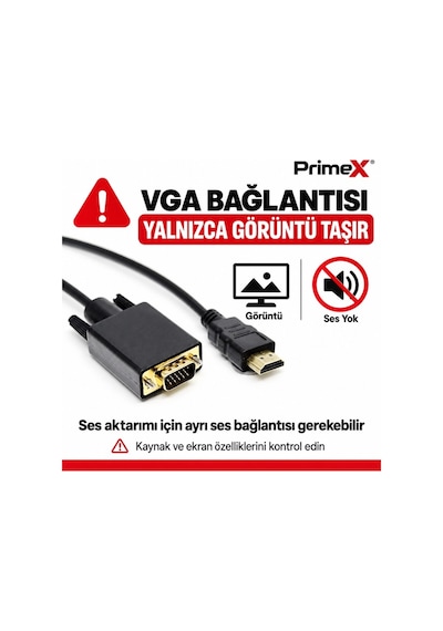 Primex Px-1440 1.8 Metre Hdmı To Vga Görüntü Kablosu, Hdmı Çıkıştan Vga Monitör Projeksiyona Dönüştürücü, Pc Laptop Ps5 Xbox Uyumlu, Full Hd, Tek Yönlü