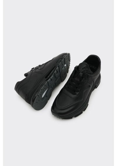 Derinet Comfort Hakiki Deri Erkek Sneaker Siyah Siyah