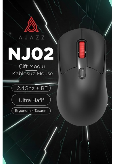 Kablosuz Mouse 2.4g + Bluetooth Çift Modlu Sessiz Tıklama 1600 Dpı Ayarlı Hafif Ergonomik Tasarım 4 Tuşlu Usb Alıcılı Tak Çalıştır Bilgisayar Mouse Ajazz Nj02