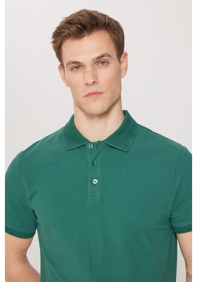 Ac&Co / Altınyıldız Classics Erkek Koyu Yeşil Slim Fit Dar Kesim Polo Yaka Kısa Kollu Tişört 4A4820200001Kyls Yeşil
