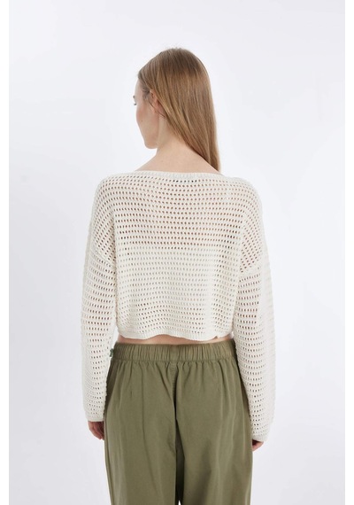 DeFacto Coool Regular Fit Kroşe Kazak D5126AX24HSER105 Ekru