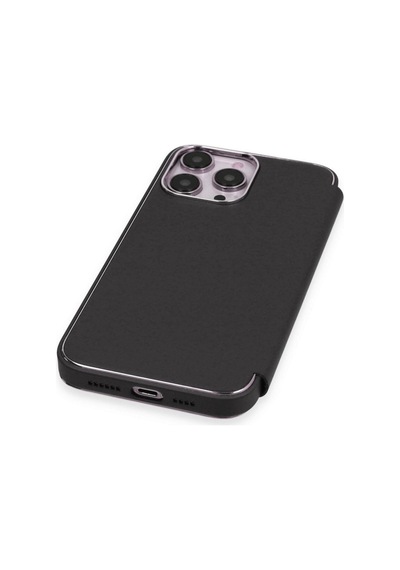 Apple Uyumlu iPhone 12 Pro Kapaklı Kılıf Parmak Izi Bırakmaz Dışı Deri Içi Süet Tasarım Siyah