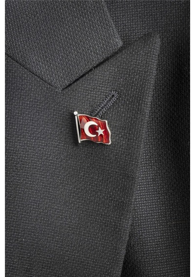 Mineli Türk Bayrağı Gümüş Rozet -5874 Gümüş
