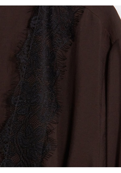 Lcw Studıo Kahverengi Dantel Detaylı Modal Karışımlı Kadın Kimono