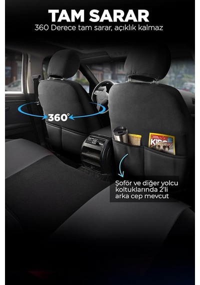 Ayrex Gof Plus Serisi Universal Oto Koltuk Kılıfı Binek 2+1 Uyumlu Tam Set Siyah Mavi Diğer