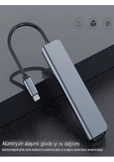 7in1 Aluminium Pd100w Hızlı Şarj 4k 60hz Hdm 3xusb 1xtype-c Tf/sd Usb Çoklayıcı Çevirici