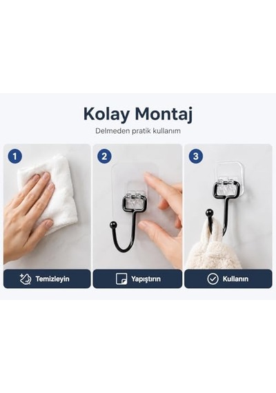 Alper Banyo Yapışkanlı Siyah Askılık, Şeffaf Tabanlı Kancalı Banyo Ve Mutfak Askısı, Delmeden Montajlı Metal Havlu Ve Bez Askılığı 2 Adet Gönderilmektedir 12 Izgara