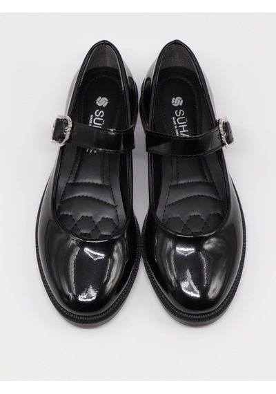 Nesilshoes Nesil Shoes Süha 250 Siyah Rugan Tokalı Balerin Kadın Babet