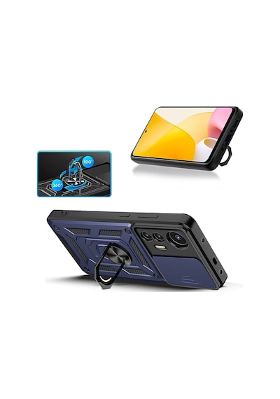 Mi 12 Lite Kılıf Magnetik Standlı Kamera Korumalı Mkst Sürgülü Vega Kapak - Mavi Mavi