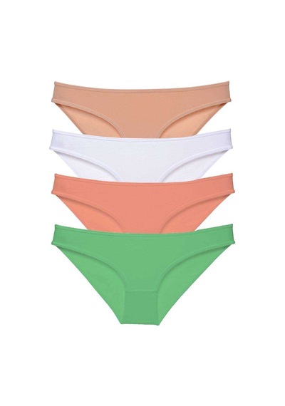 4 Adet Set Likralı Kadın Slip Külot Ten Beyaz Pudra Yeşil