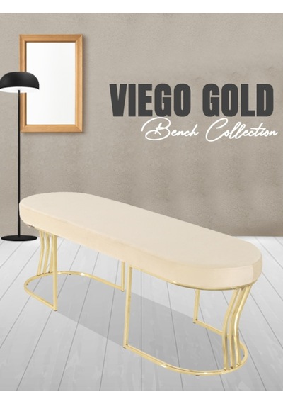 Viego Gold Smooth- Krem Kapitoneli Model Puf & Bench & Koltuk- Oturak-uzun Makyaj Puff-yatak Odası Ucu &önü