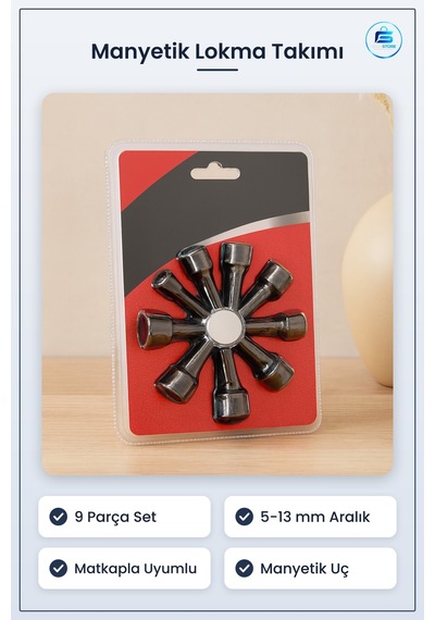 Manyetik Lokma Takımı Somun Sökme Adaptör Seti 9 Parça 5 İla 13 M