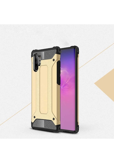Noktaks - Galaxy Uyumlu Note 10 Plus Uyumlu - Kılıf Çift Katman Zırh Tank Crash Military Kapak - Gold - T9667 Gold