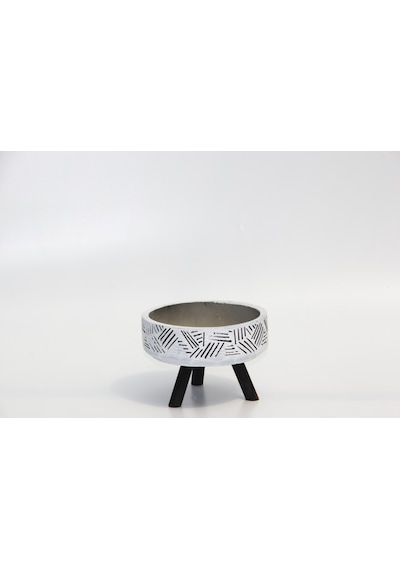 Bonsai Saksısı Arkaik Motif Ayaklı - El Yapımı Beyaz Beton Saksı