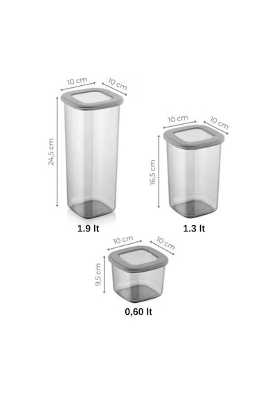 3 ' Lü Şeffaf Saklama Kabı Kavanoz Sızdırmaz Kapaklı Silikon Contalı 0,60 Lt + 1,3 Lt + 1,9 Lt Plast Diğer