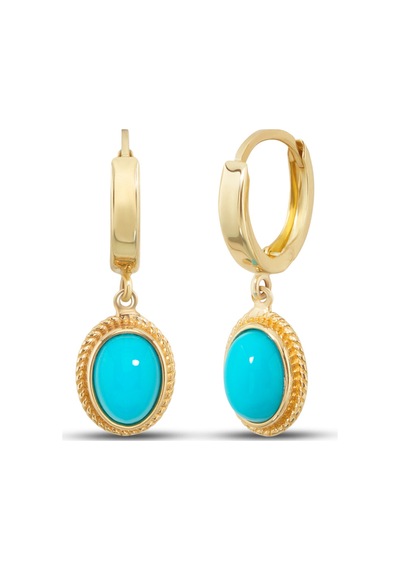 Debora Jewelry 14 Ayar Altın Firuze Taşlı Halka Küpe