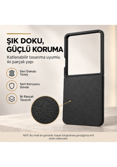 Microcase Samsung Galaxy Uyumlu Z Flip 8 İçin Deri Desenli Plastik Koruma Kılıf Taba - Al3156