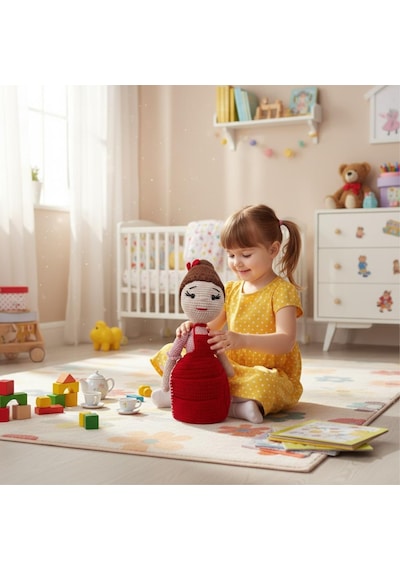 Kız Çocuklar İçin Kırmızı Elbiseli Amigurumi Oyuncak Kırmızı