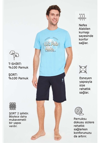 U.S. Polo Assn. - Erkek Mavi T-Shirt Şort Takımı-5105 Mavi