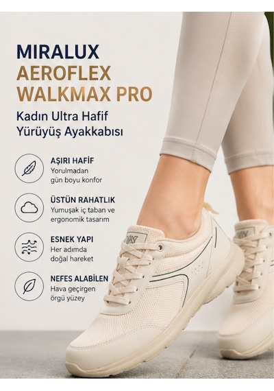 Walkmax Pro Bej Kadın Ultra Hafif Ekstra Rahat Ortopedik Nefe...