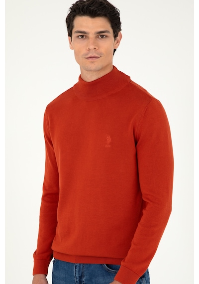 U.S. Polo Assn. Erkek Slim Fit Yarım Boğazlı Kiremit  Basic Kazak 50288887-VR031