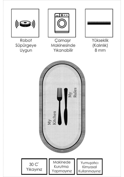 Decomia Home Dijital Yıkanabilir Kaymaz Taban Kitchen Mutfak Halısı Mutfak Dekorasyon,siyah 80 X 300