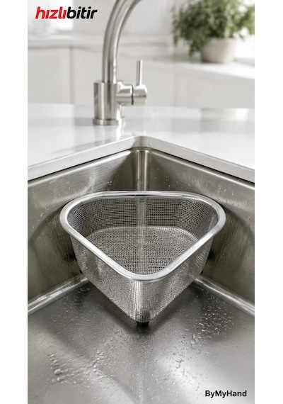 Bymyhand Paslanmaz Çelik Üçgen Lavabo Süzgeci Lavabo İçi Süzgeç Metalik Gri