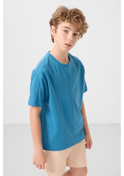Tommylife Petrol Mavi Pamuklu Yumuşak Dokulu Oversize Basic Erkek Çocuk T-shirt - 11297 Petrol Mavi