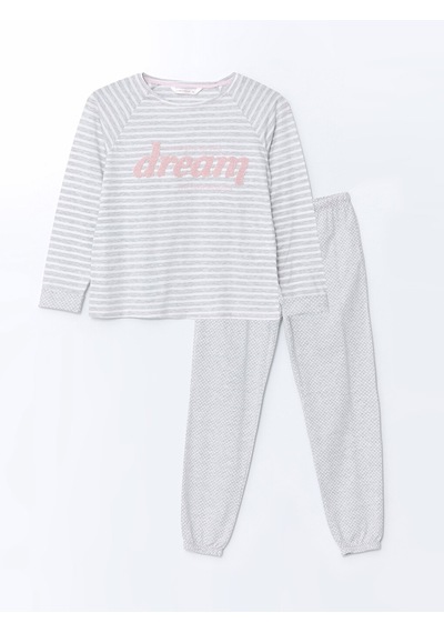 Lcw Dream Gri Bisiklet Yaka Çizgili Kadın Pijama Takımı