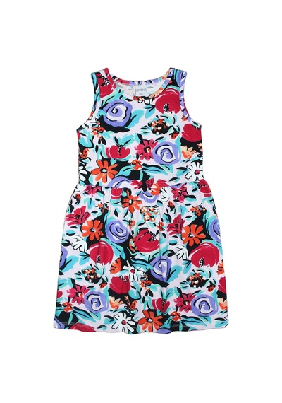Lovetti Kız Çocuk Vintage Flowers Desen Kolsuz Elbise 5757-117 Çok Renkli