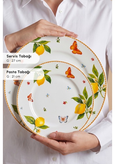 Karaca Forever Bone Solemon 24 Parça 6 Kişilik Limon Desenli Yemek Takımı Sarı