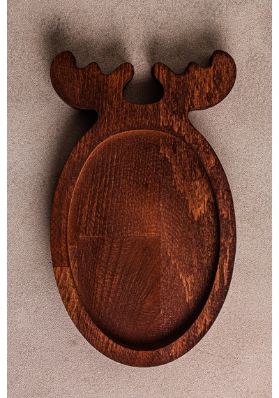 Snippy Deer - Yılbaşı Geyik Desenli Ahşap Çerezlik Sunum Tabağı Sunumluk Servis Tabağı Oval Ahşap