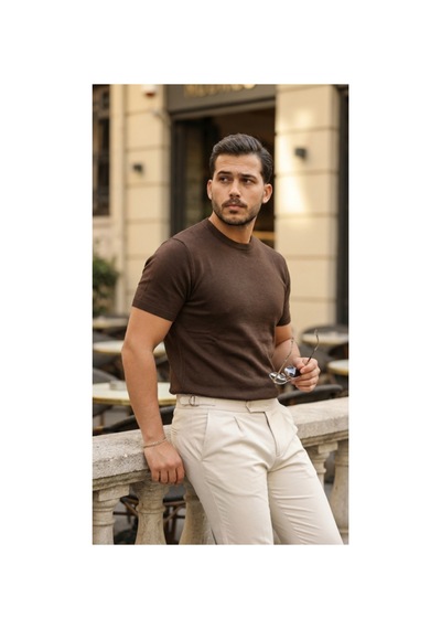 Butik İstanbul Erkek Basic Bisiklet Yaka Kısa Kollu Triko Tişört - %100 Pamuk Akrilik Kahverengi Butik İstanbul Erkek Basic Bisiklet Yaka Kısa Kollu Triko Tişört - %100 Pamuk Akrilik Kahverengi