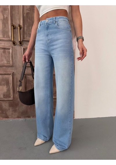 Kadın Wide-leg Yüksek Bel Geniş Paça Kot Pantolon Açık Mavi Mavi+açık Mavi