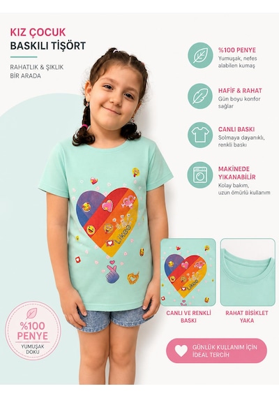 Monili Kız Çoçuk T-shirt Açık Mavi