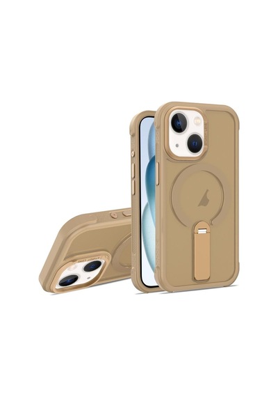 Teleplus Apple Uyumlu iPhone 13 Kılıf Skinfeel Pc Constrat Tpu Hybrid Standlı Manyetik Kapak Kahverengi
