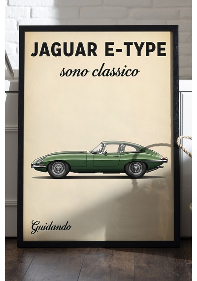 Jaguar E-type Siyah Ahşap Çerçeveli Poster, Dekoratif Araba Duvar Tablosu