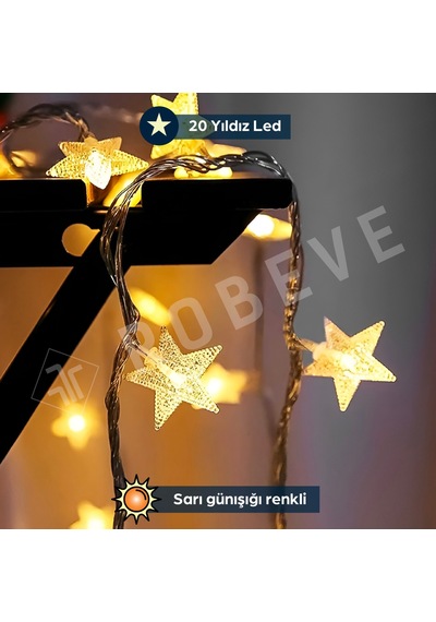 Robeve Yıldız Led Led Işıklı Yıldız 20'li Yıldız Led Işık 3 Metre Pilli Led Işık Yılbaşı Işığı Yılbaşı Ağacı Işığı Yıldız Şerit Led Peri Led Diğer