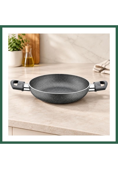 Bezos Granit Tava 22 Cm Çift Saplı Gri Kırçıllı Bzs01